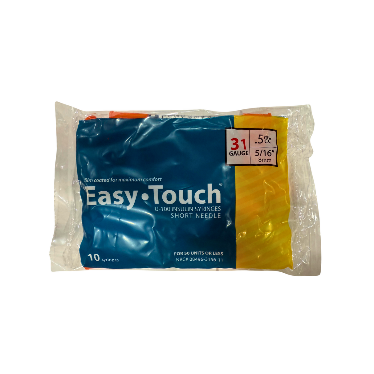 Jeringas de insulina Easy Touch U-100 31G 0,5 ml CC 5/16" 8 mm (1 paquete x 10 jeringas)