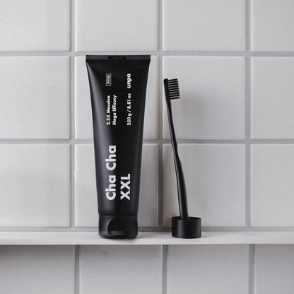 Luxury aesthetic shot of Cha Cha Charcoal Toothpaste – stylish oral care for a modern lifestyle.