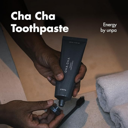 Close-up of the smooth texture of Unpa Cha Cha Energy Toothpaste, ensuring gentle cleaning